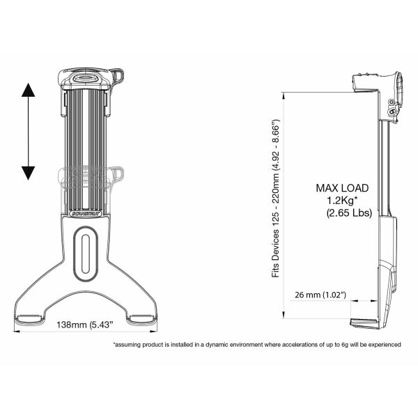 ROKK tablet mount dimensions