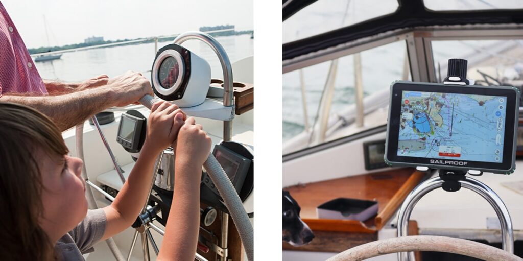 SailProof vs. Chartplotter : Rugged tablet SP10X with ROKK mount displaying AquaMap integrated in an NMEA network