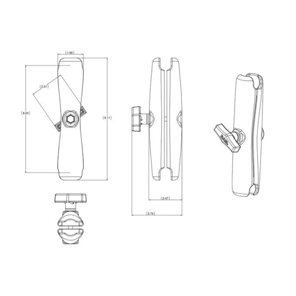 RAM Long Double Socket Arm for 1.5" Ball