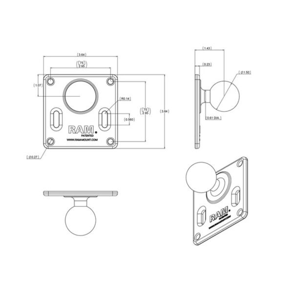 RAM® 75x75mm VESA Plate with Ball - C Size
